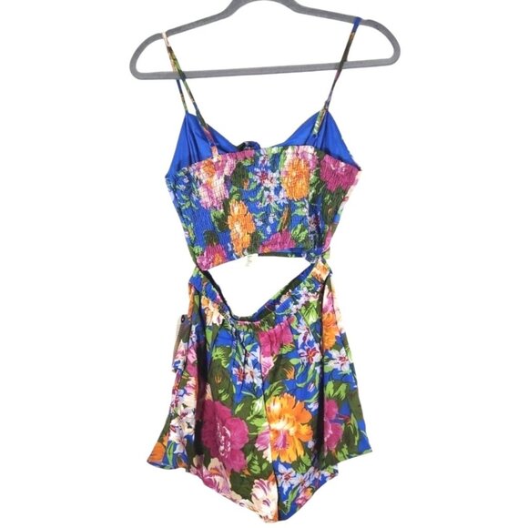 Lottie & Holly BOG Collective NWT Peep Stomach Floral Romper Sz Small Womens Blu - Picture 10 of 14
